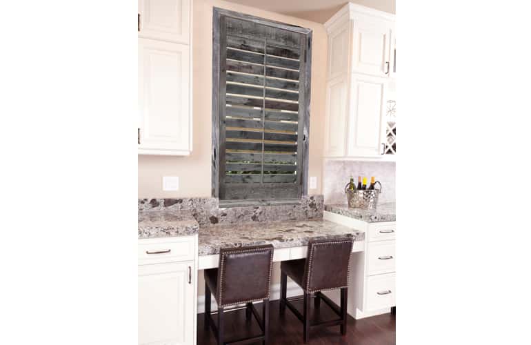 Reclaimed wood shutters on kitchen window in Orlando